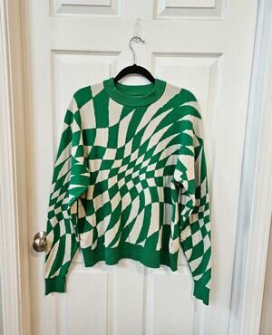 Edikted Green & Cream Optical Checkerboard Sweater M/L